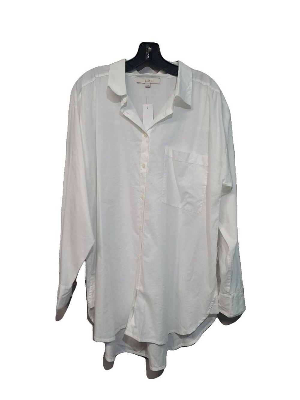 LOFT Cotton Blend Everyday Oversized Pocket Shirt Size L Optic White NWT